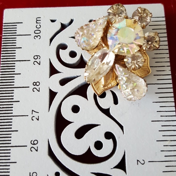 Vintage Earrings Clip on Designer Rhinestone - Picture 3 of 3